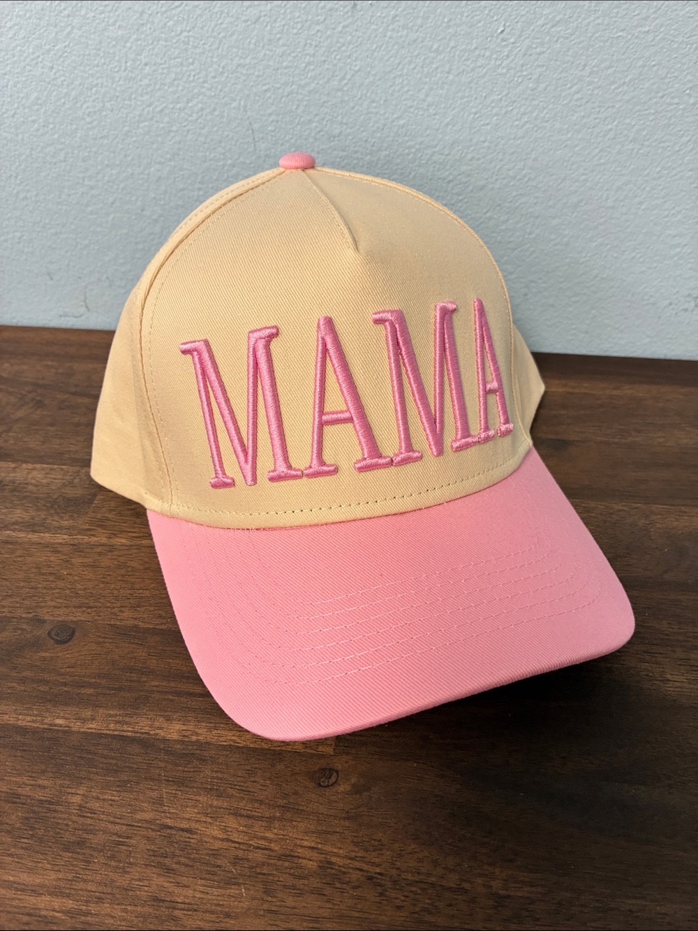 Mama Embroidered Cap in Pink and Cream